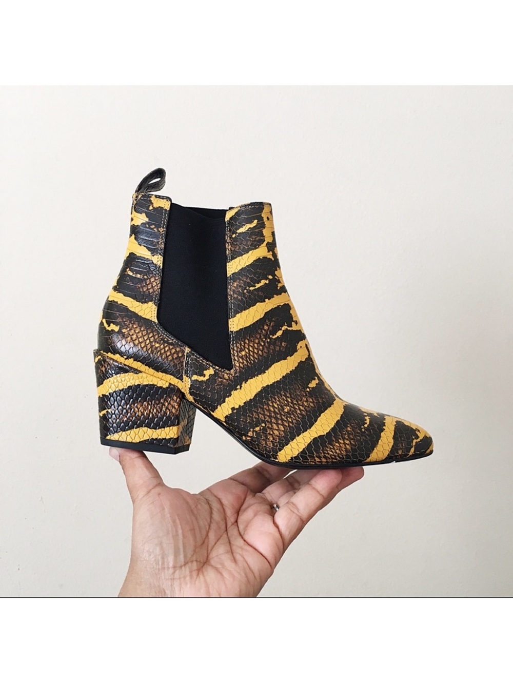Matisse Morgan Ankle Yellow & Black Snake-Print Chelsea Bootie